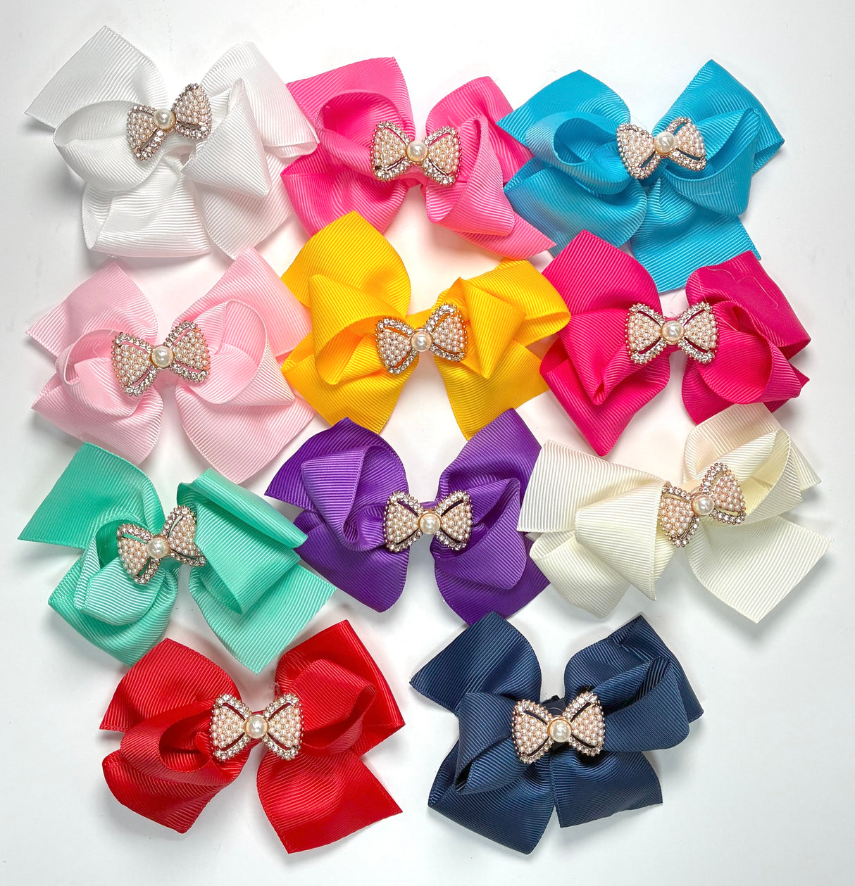 Fashion Pearl Bow Design Small Hairbows #QR2204A (24PC)