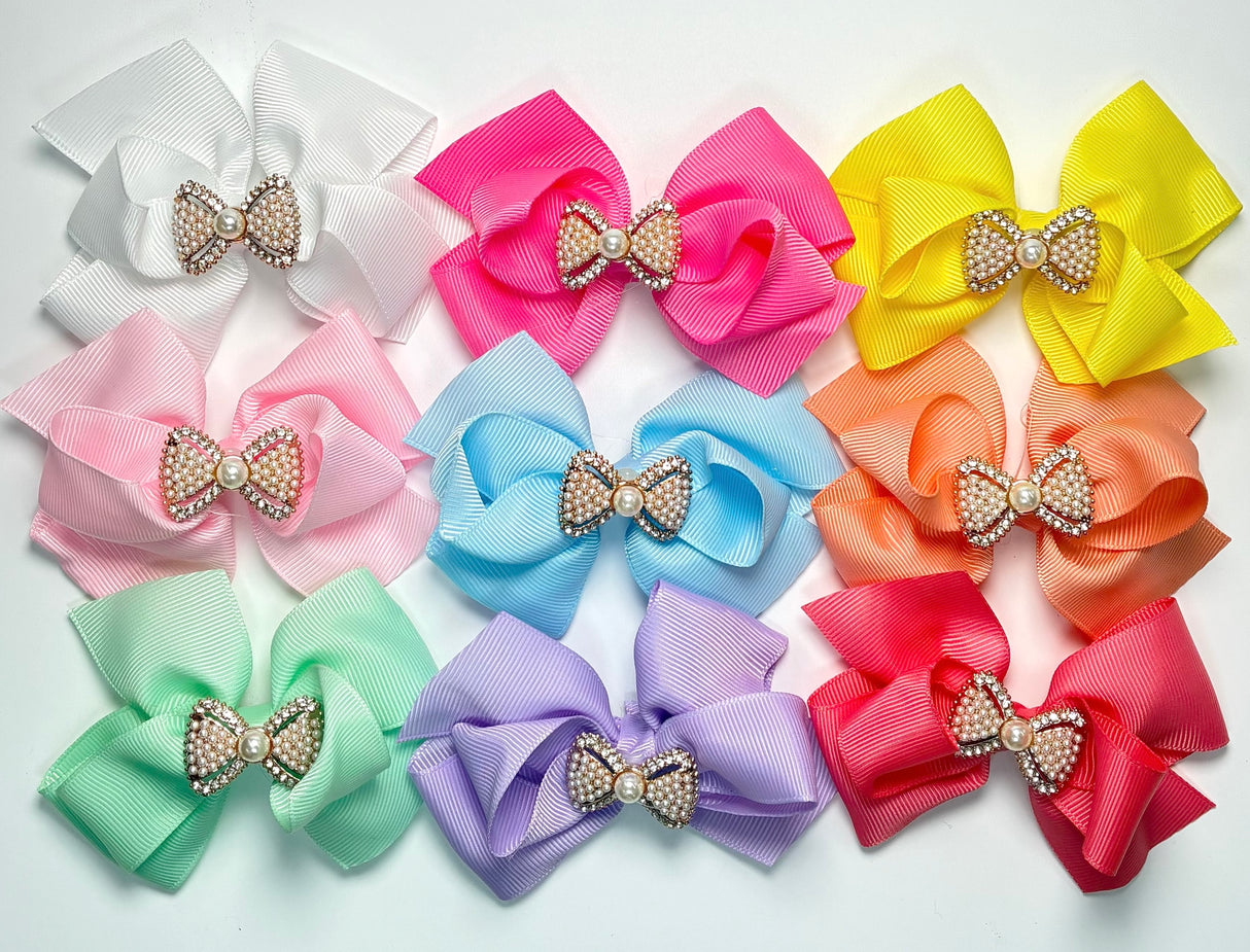 Fashion Pearl Bow Pastel Small Hairbows #QR2204P (24PC)