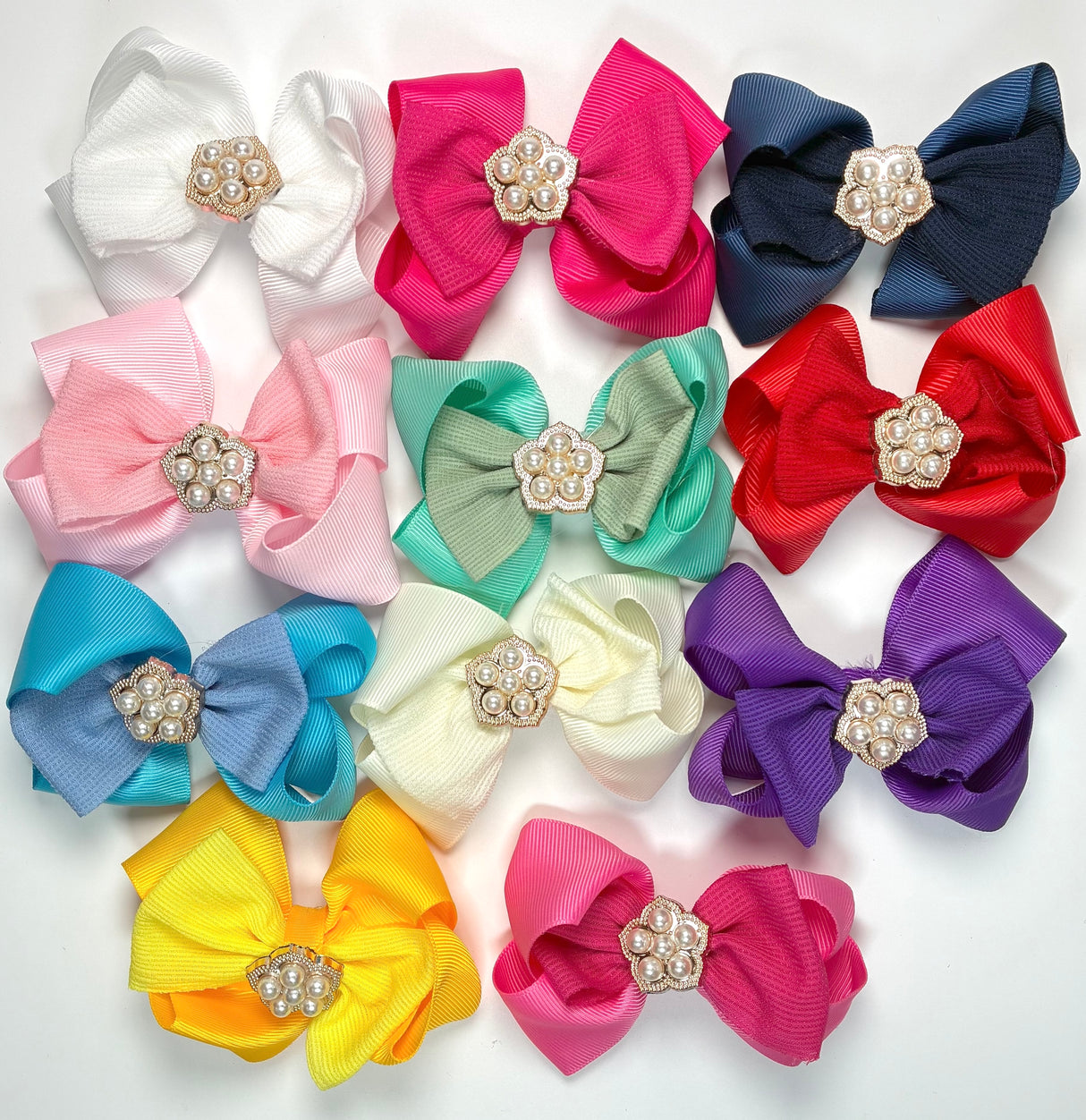 Fashion Floral Pearl Assort Small Hairbows #QR2206A (24PC)