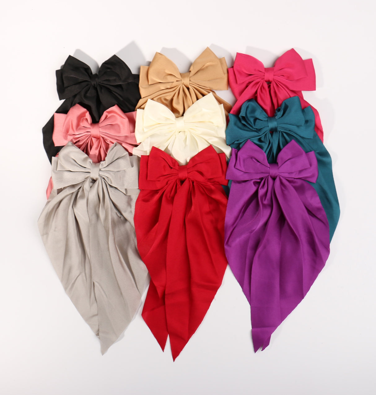 Fashion Solid Assort Long Tail Hairbows #YBR1885 (12PC)