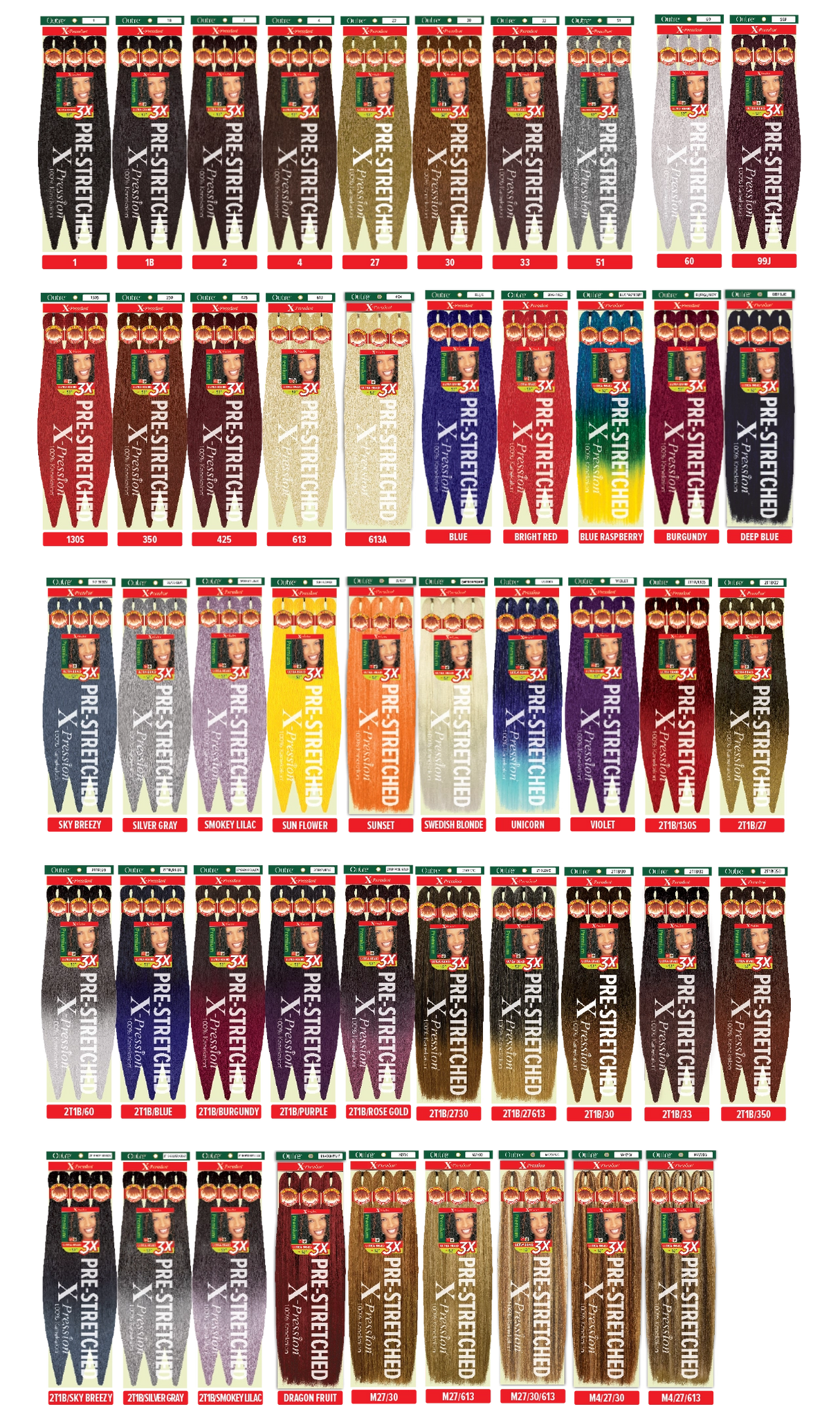 Outre X-Pression: 3X Ultra Pre-Stretched Kanekalon Braid 42”