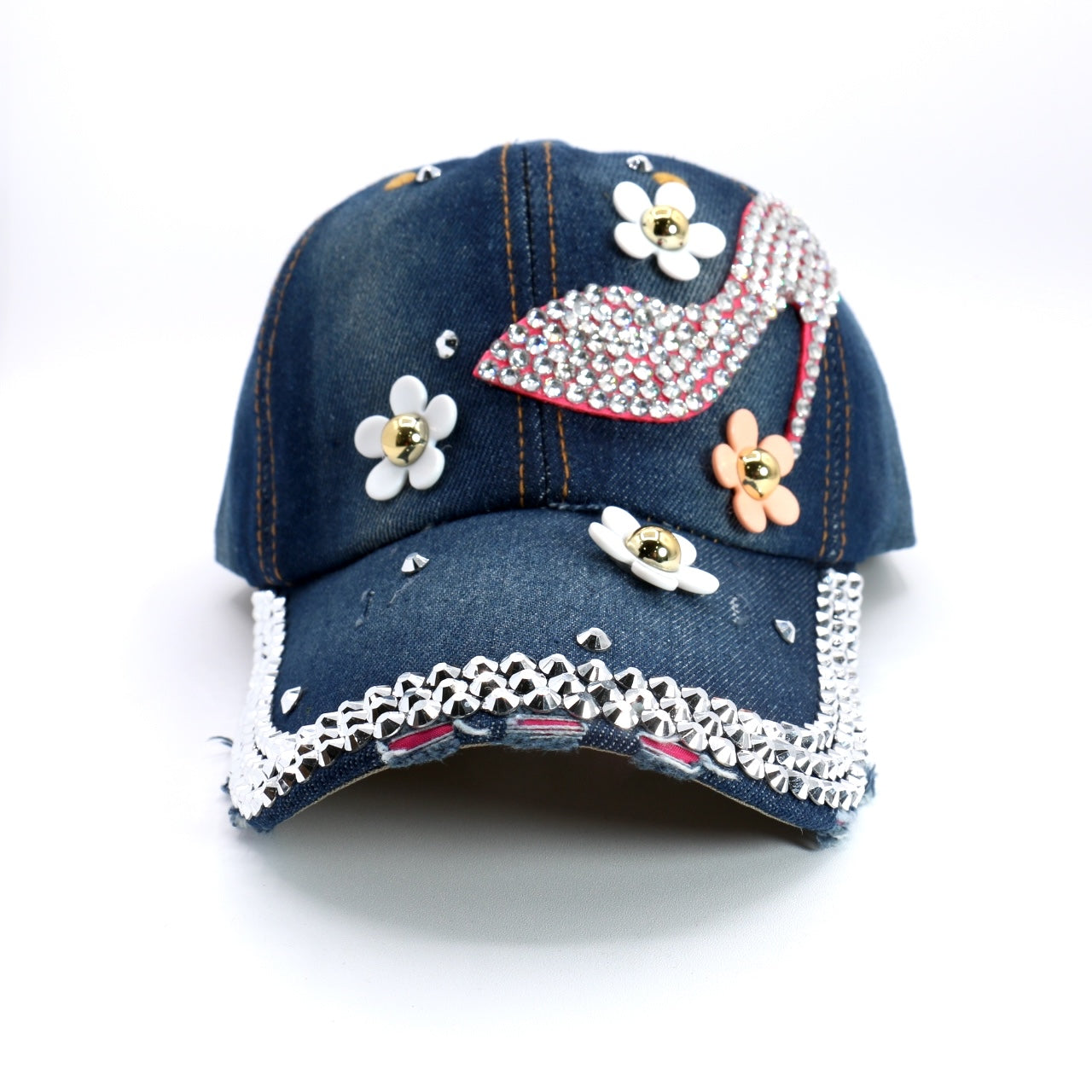 Fashion Denim Heel W/ Flowers Hat (PC)