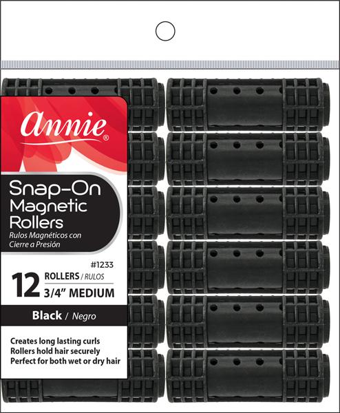 #1233 Annie Medium Snap-On Magnetic Rollers 12Pc Black (6PC)