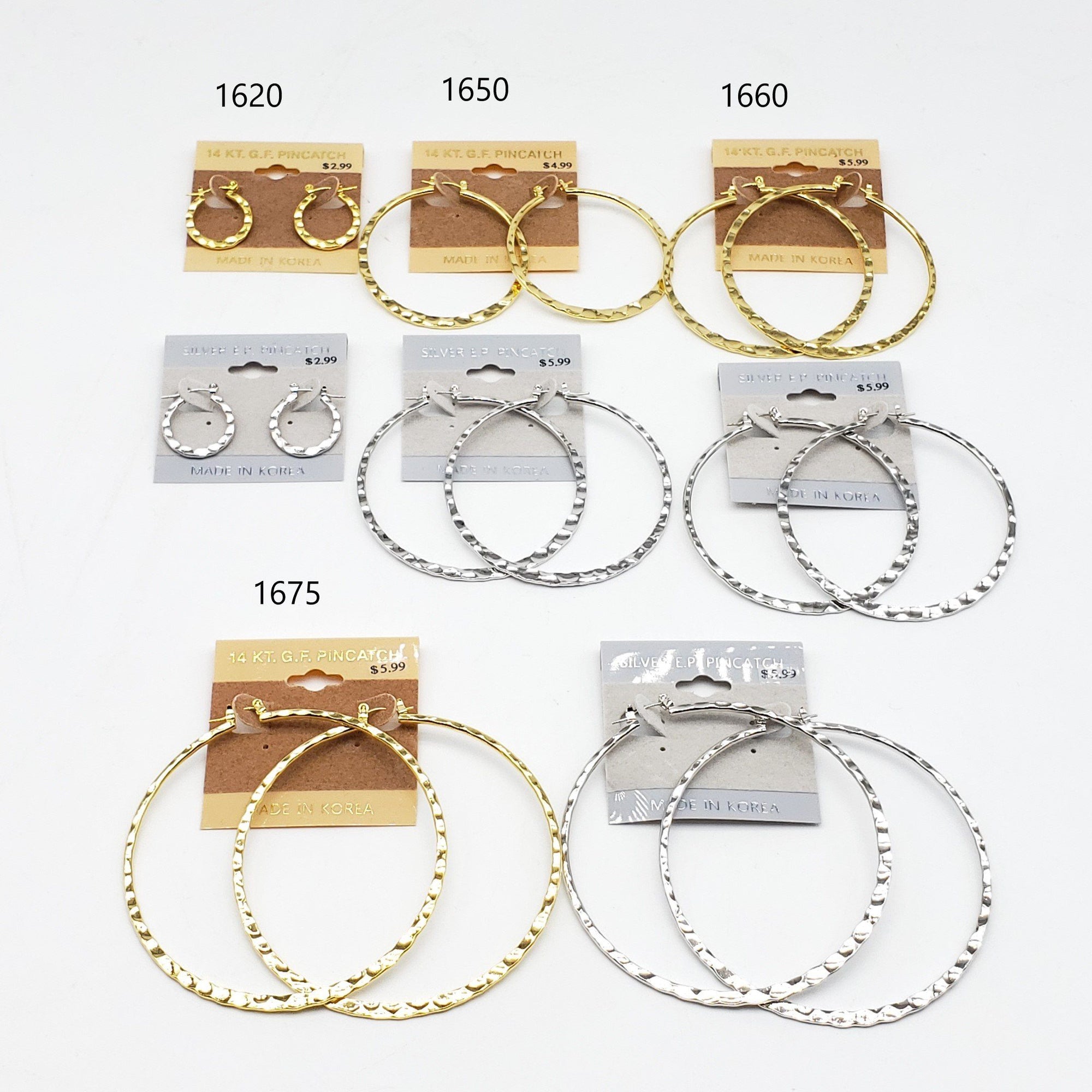 Gold/Silver Dented Hoop Earrings #1620-1650-1660-1675 (PC)
