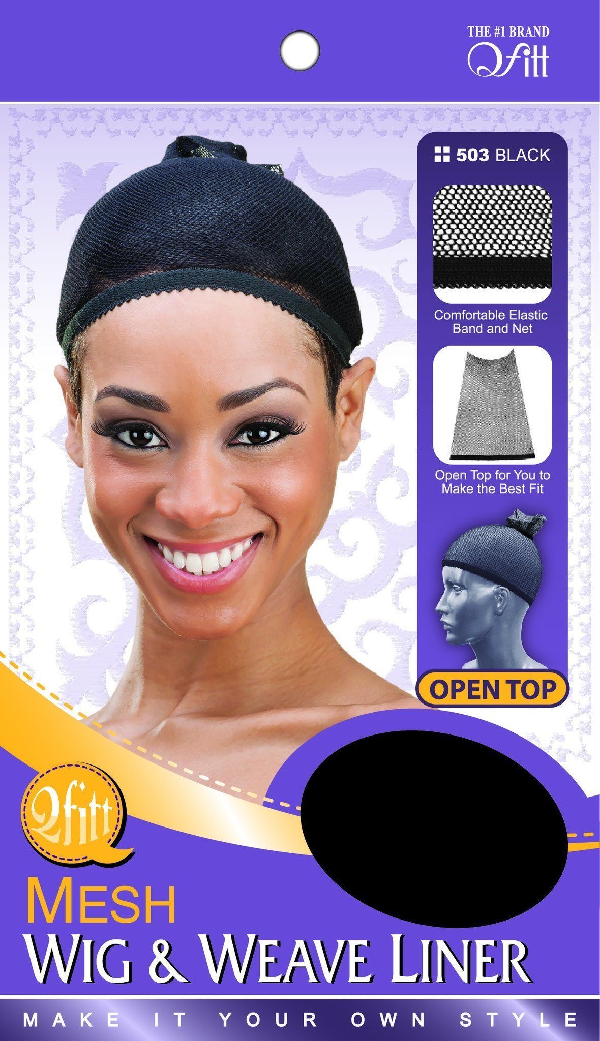 #503 Open Top Mesh Wig & Weave Liner / Black (12PC)