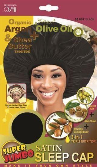 #897 Satin Sleep Cap Super Jumbo / Black (12PC)