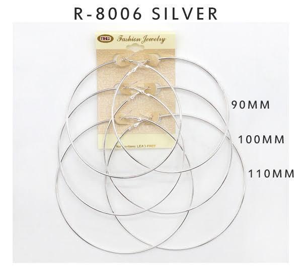 #R8006SILVER Fashion Hoop Earrings 90-100-110mm (12PC)