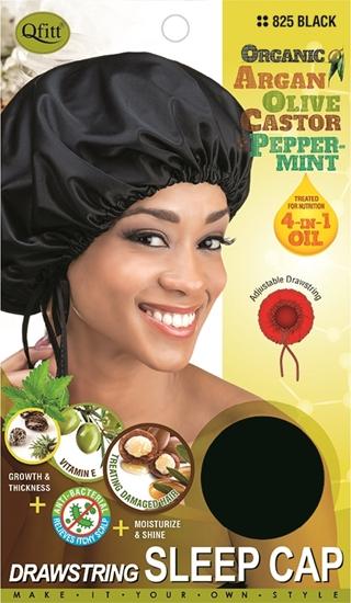 #825 Organic Drawstring Sleep Cap / Black (12PC)