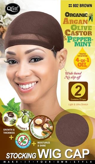 #802 Organic 2Caps Stocking Wig Cap / Brown (12PC)