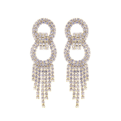 Fashion Rhinestone Fringe Drop Earrings #26445CR-G Gold (PC)