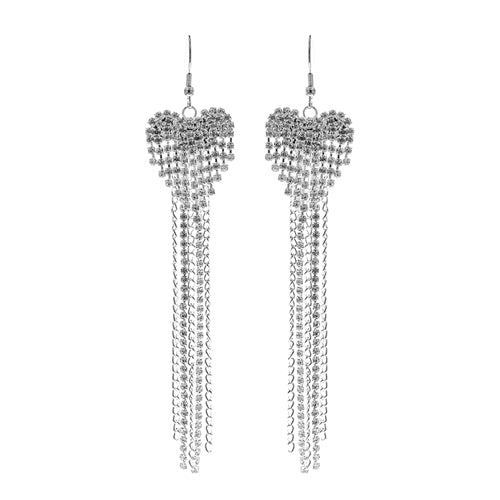 Fashion Fringe Rhinestone Earrings #26526VCR-S Silver (PC)