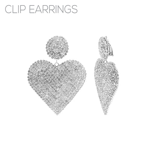 Fashion Heart Drop Clip-On Earrings #27037CECR-S Silver (PC)