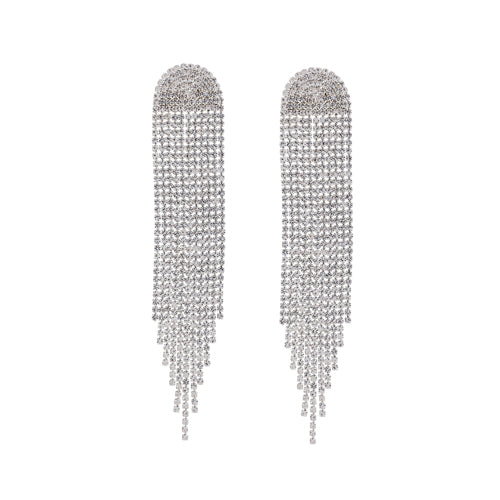 Fashion Rhinestone Fringe Statement Earrings #28171CR-S Silver (PC)