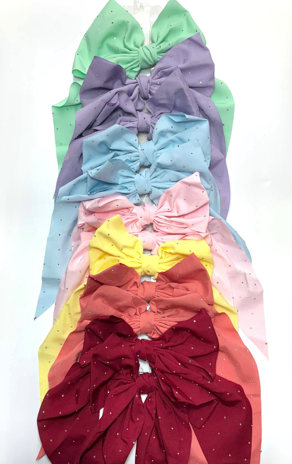 HAIRBOW LONG TAIL RHINESTONE PASTEL ASSORT #QR2060A (12PC)