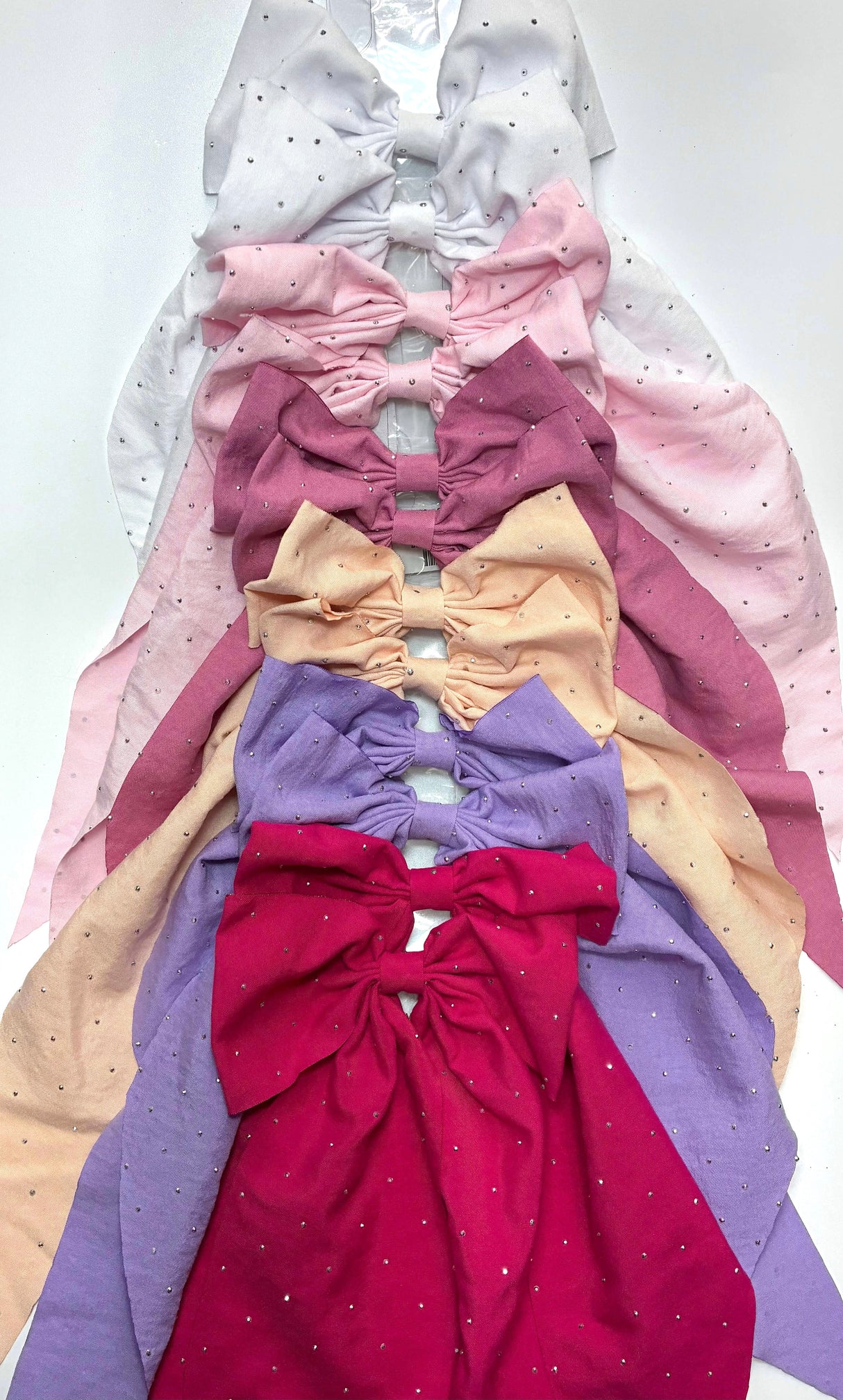HAIRBOW LONG TAIL RHINESTONE PINK MIX #HBW2057 (12PC)