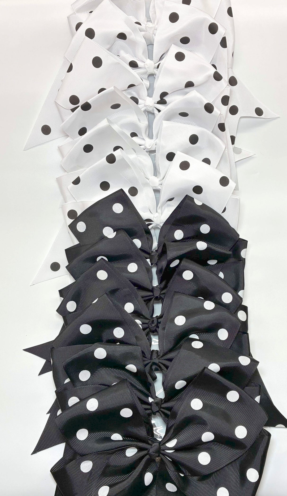 HAIRBOW CHEERLEADER POLKA DOT BK/WHT #ETP1949BW (12PC)