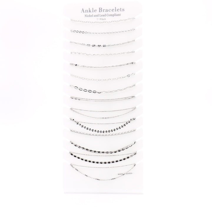 Premium 18K White Gold Plated Ankle Bracelet Display #900-048W (14PC)