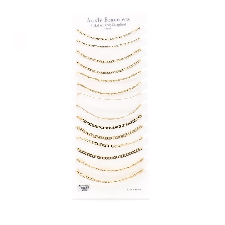Premium 18K Gold Plated Ankle Bracelet Display #900-050G (14PC)