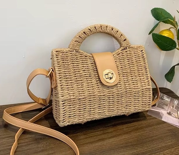 Fashion Straw Mocha Crossbody Bag #ABG-983 (PC)