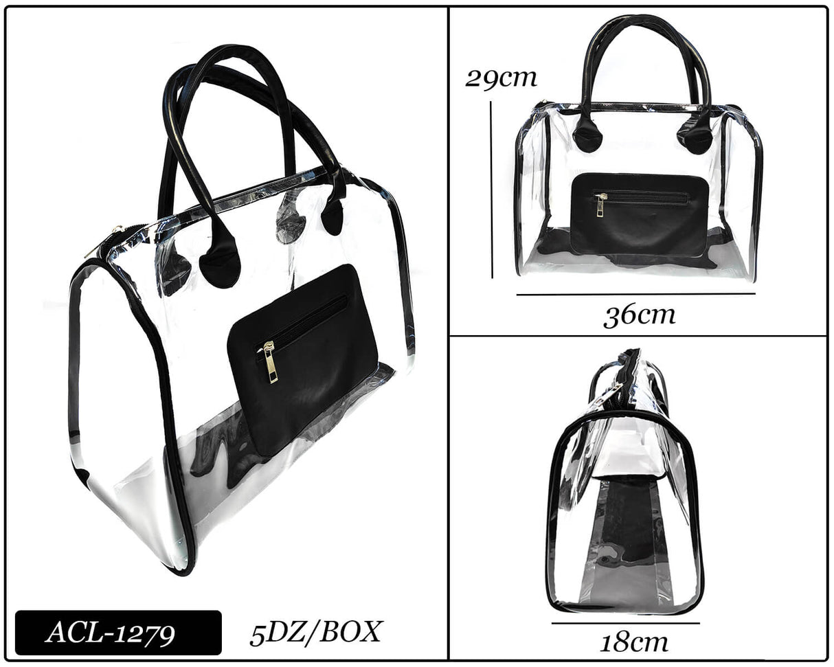 Fashion Clear Bag #ACL1279 - Clear/Black (PC)