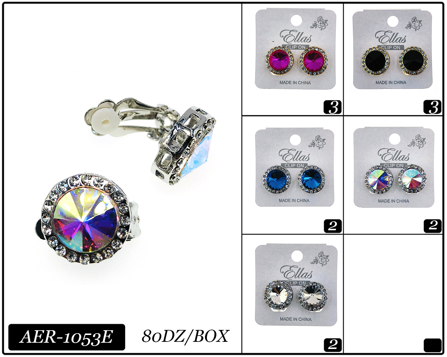 Clip-On Earrings by the Dozen #AER1053E (12PC)