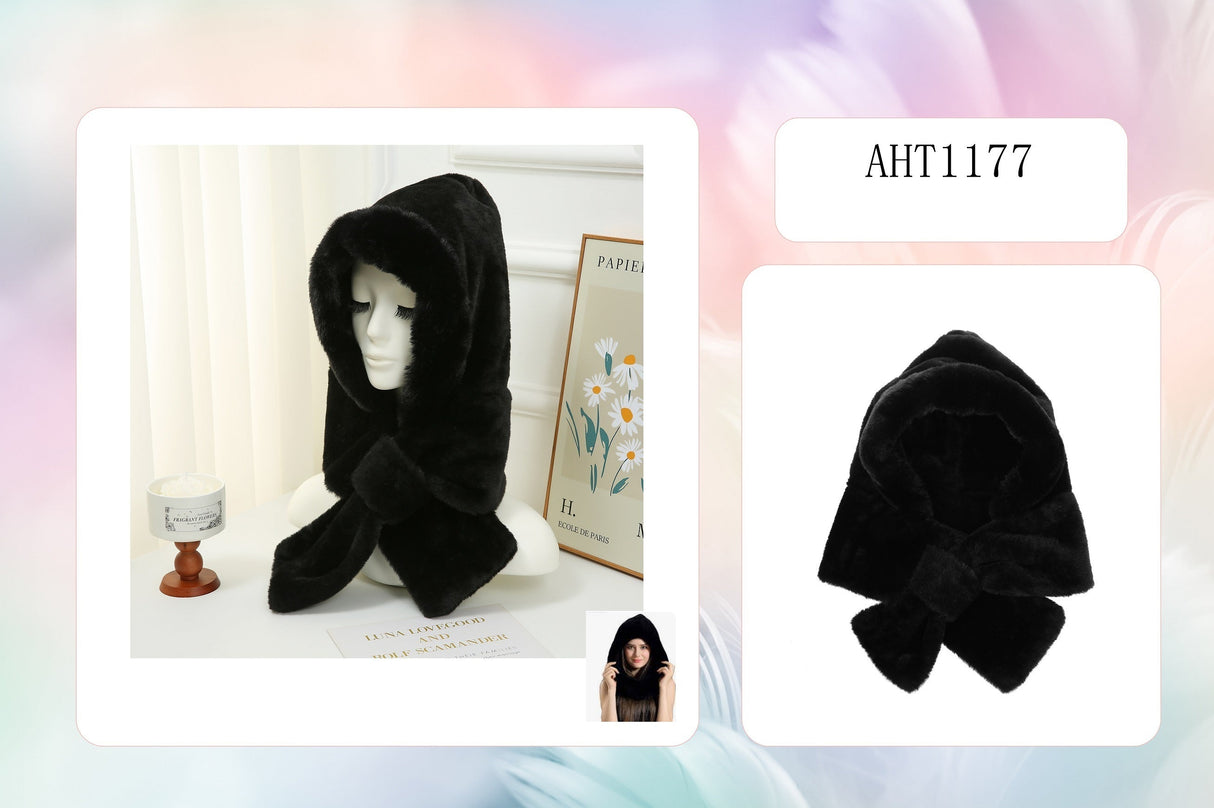 Fashion Cozy Hooded Scarf #AHT1177 - Black (PC)