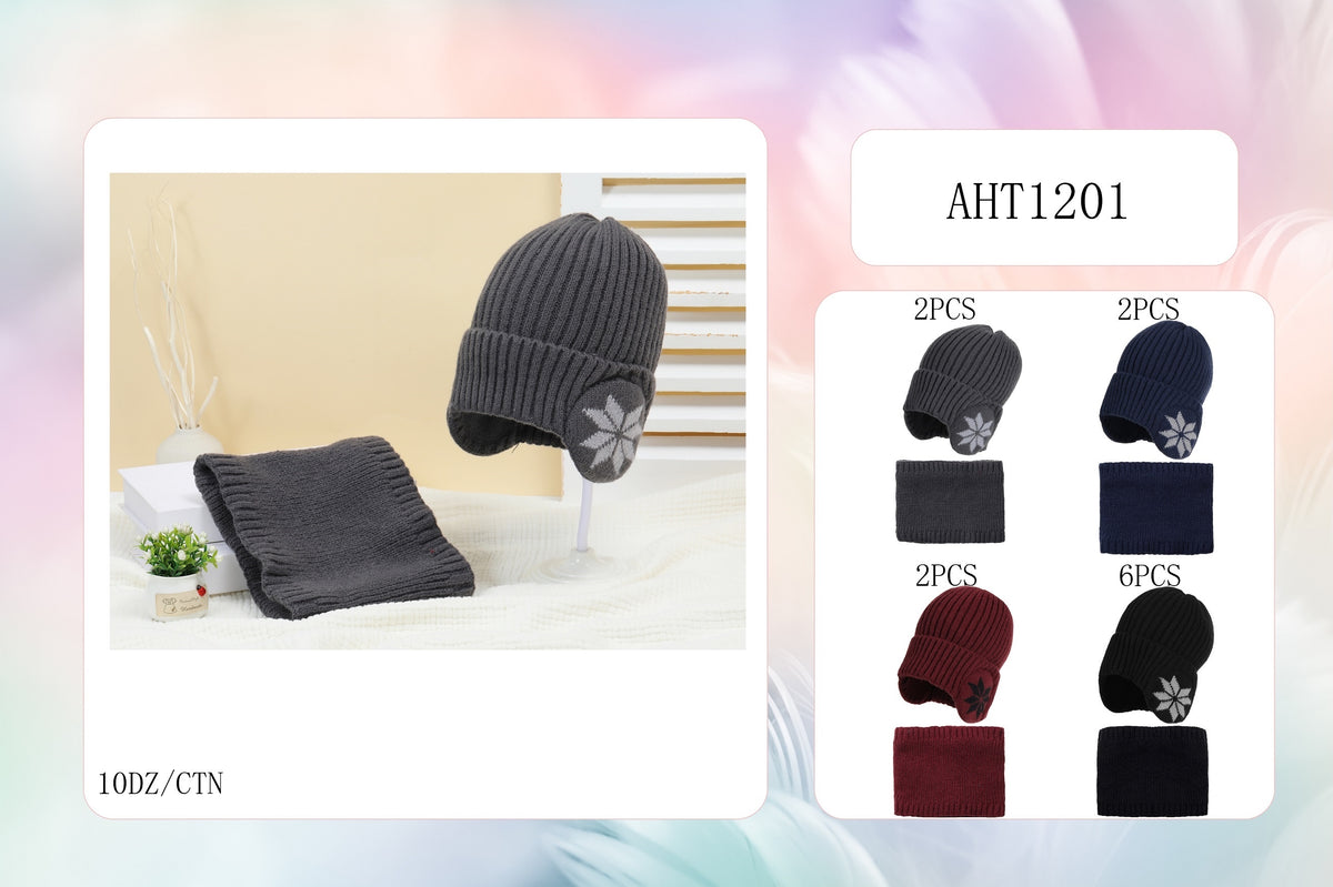 Fashion Snowflake Knit Beanie & Scarf Set #AHT1201 - Multiple Colors (1SET)