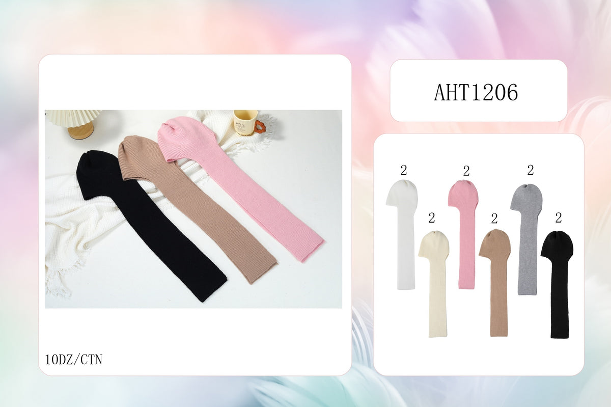Fashion Knit Beanie W/Scarf Tail #AHT1206 - Multiple Colors (PC)