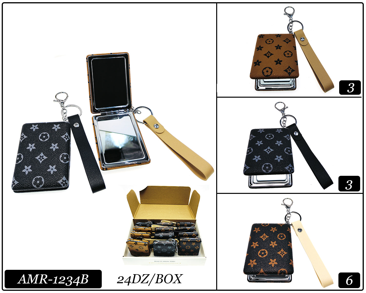 Fashion Cosmetic Mirror Keychains #AMR1234B (12PC)