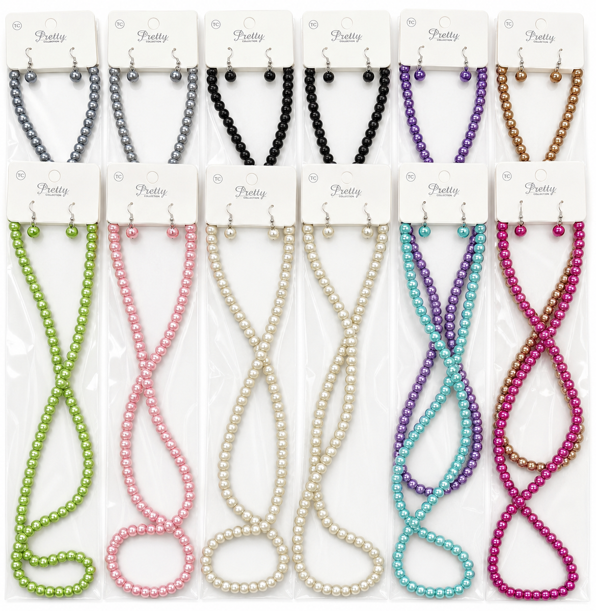 Fashion Thin Pearl Long Necklace Set #AN (12PC)