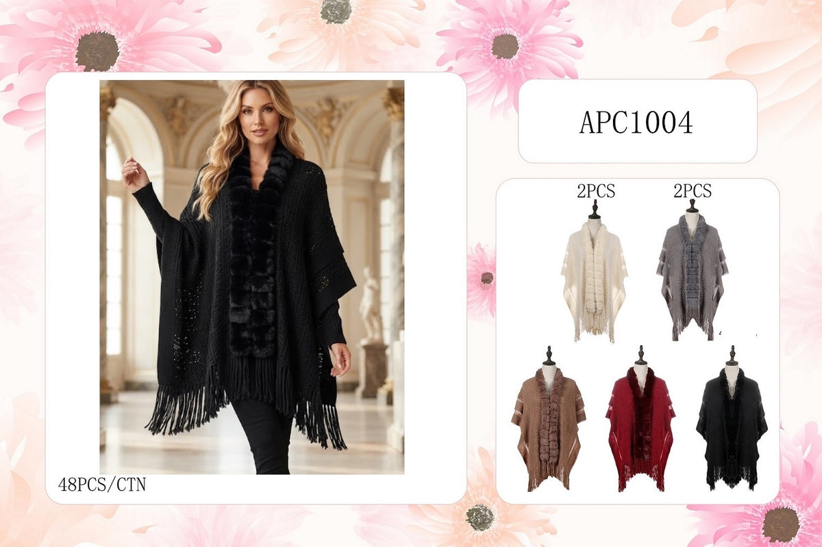 Fashion Fur Fringe Poncho Wrap #ACP1004 - Multiple Colors (PC)
