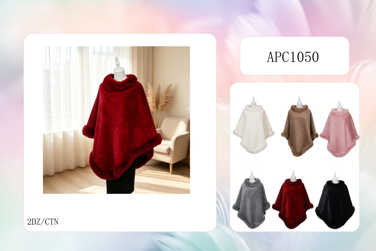Fashion Fur Trim Poncho Wrap #APC1050 - Multiple Colors (PC)