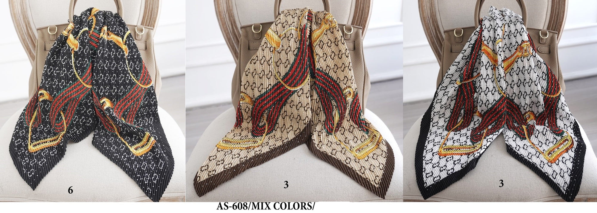 Fashion Satin Scarf #AS608/MIX (12PC)
