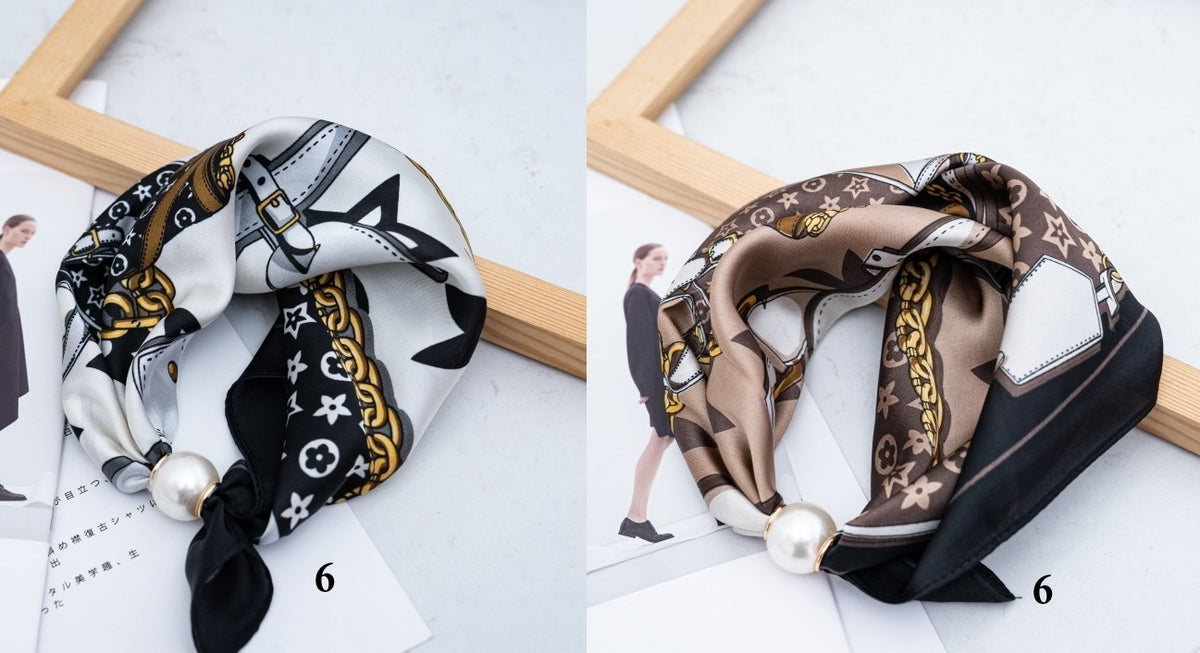 Fashion Silk Neck Scarf W/Pearl 68x68cm #AS690MIX (12PC)