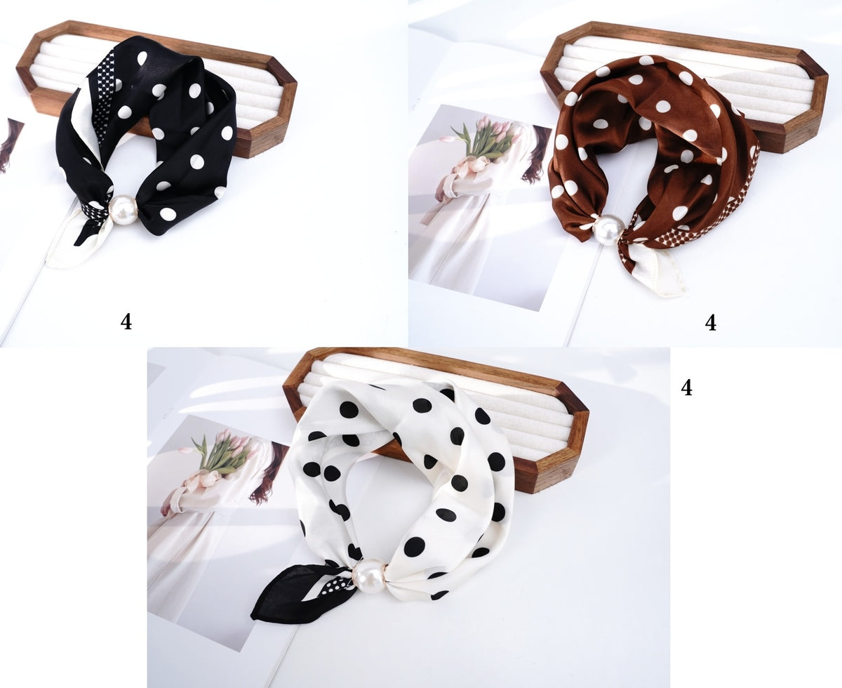 Fashion Silk Neck Scarf W/Pearl 70x70cm #AS821MIX (12PC)