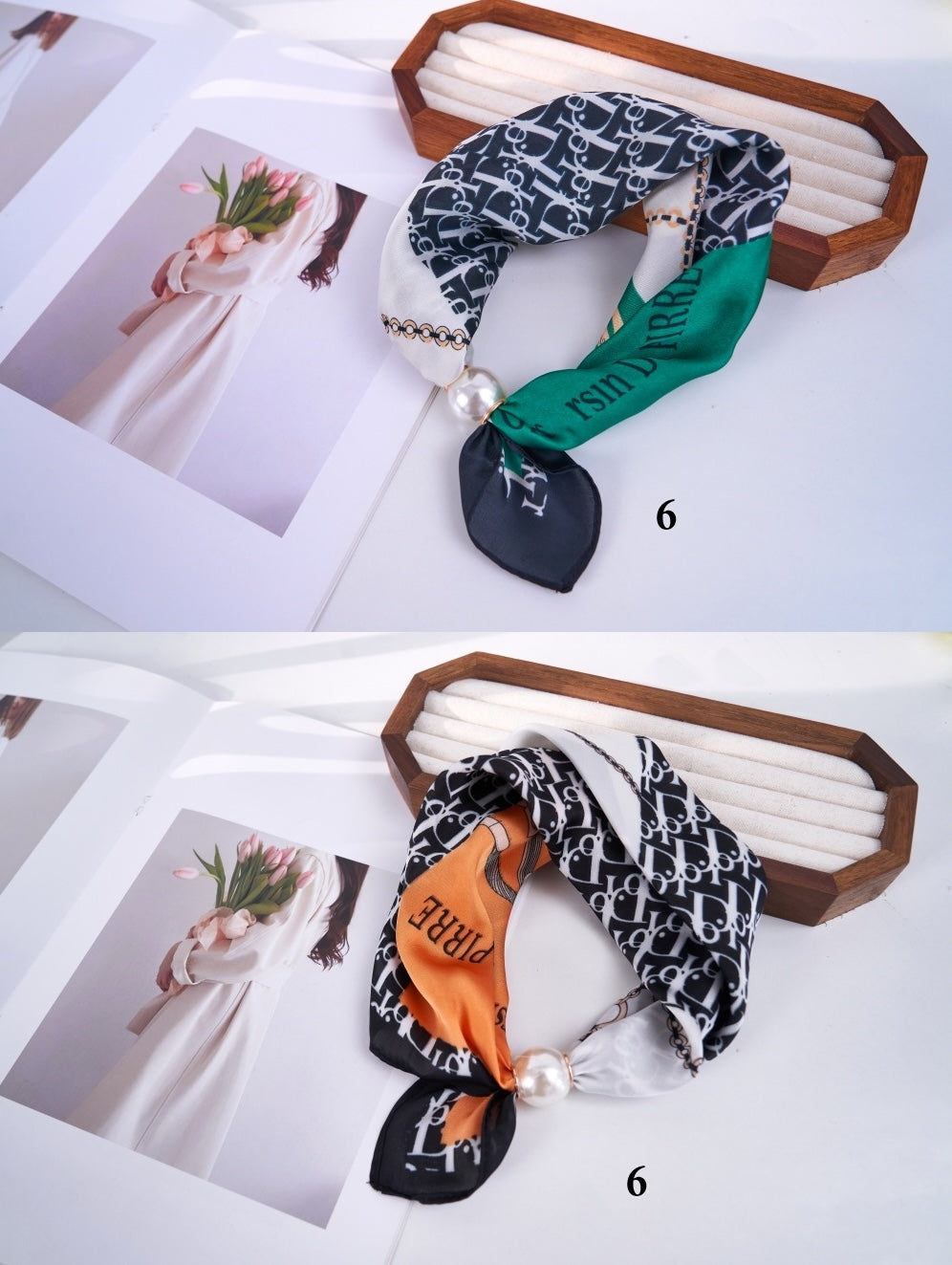 Fashion Design Silk Scarf W/Pearl 70x70cm #AS822MIX (12PC)
