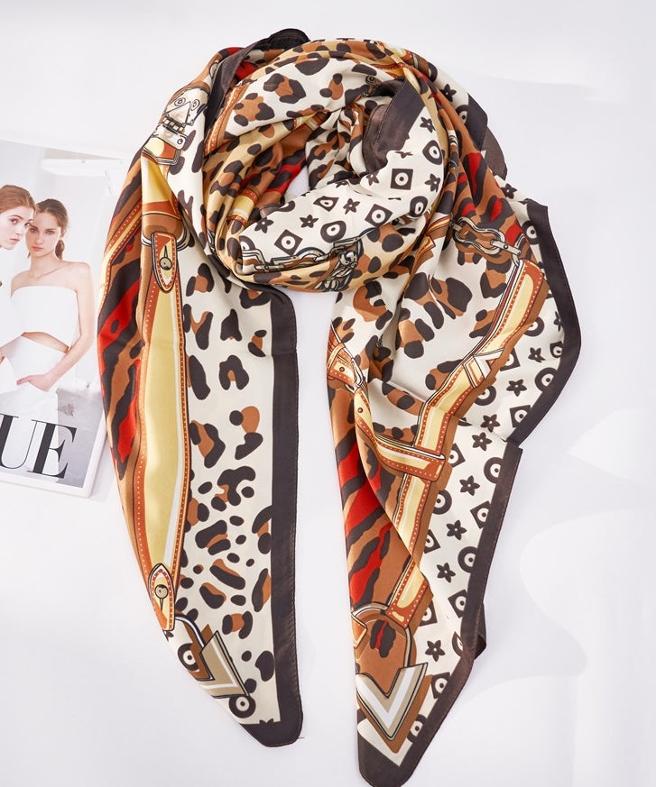 Fashion Leopard Print Satin Scarf 130x130cm #AS880 - Multiple Colors (PC)