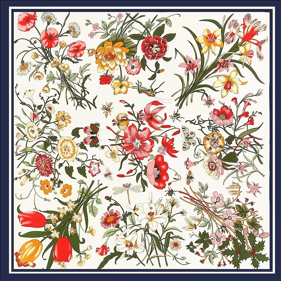 Fashion Floral Pattern Satin Scarf 130x130cm #AS881 - Multiple Colors (PC)