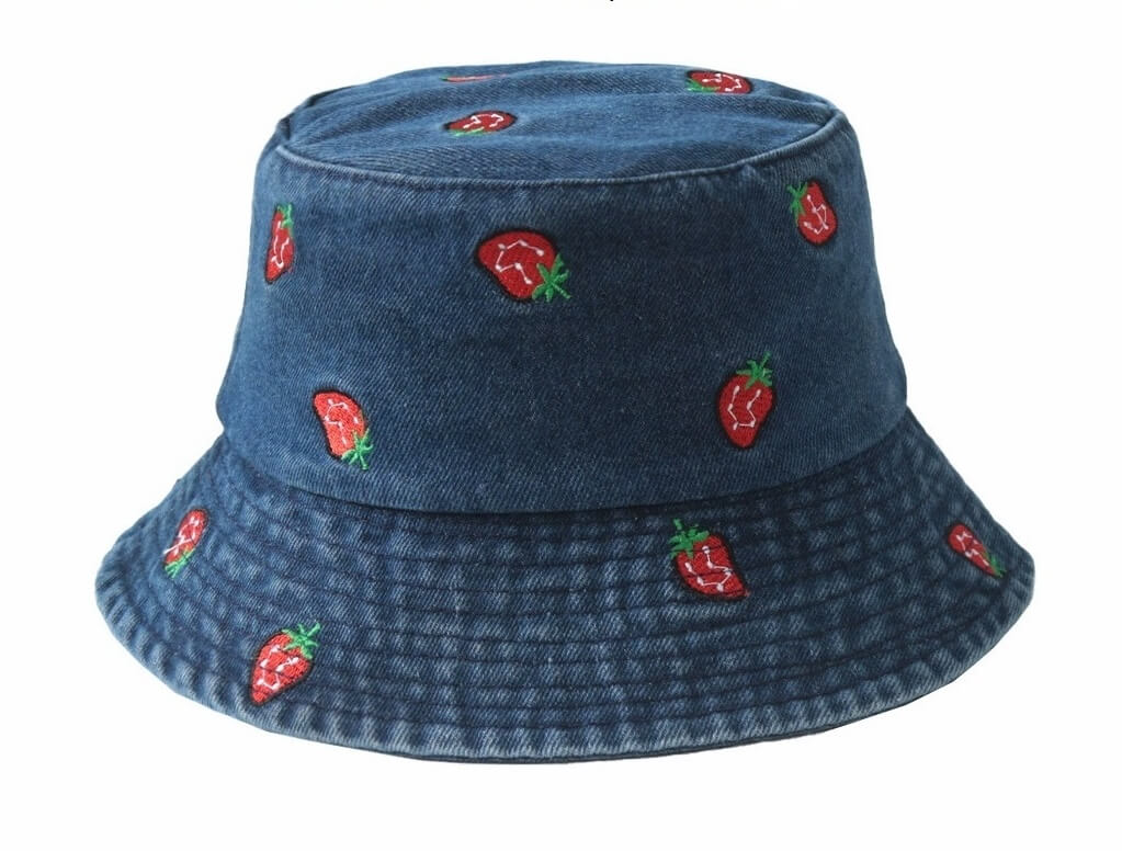 Fashion Denim Strawberry Bucket Hat #AT603 - DARK BLUE (PC)