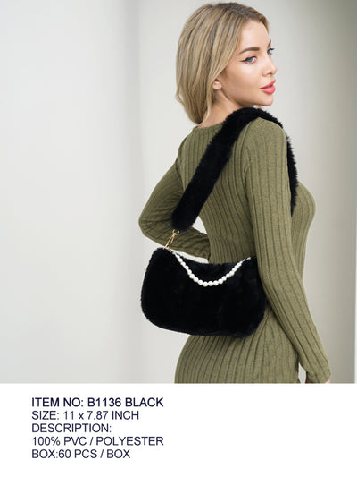 Fashion Fur Shoulder Bag W/ Pearls #B1136 - Multiple Colors (PC)