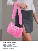 Fashion Fur Shoulder Bag W/ Pearls #B1136 - Multiple Colors (PC)