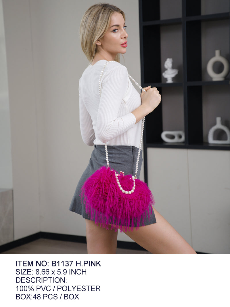 Fashion Shoulder Furry Pearl Bag #B1137 - Multiple Colors (PC)