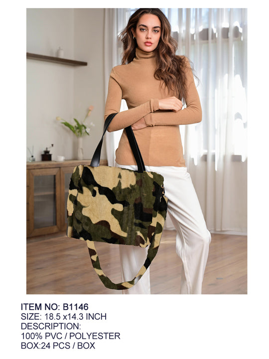 Fashion Design Large Fur Bag #B1146 Olive (PC)