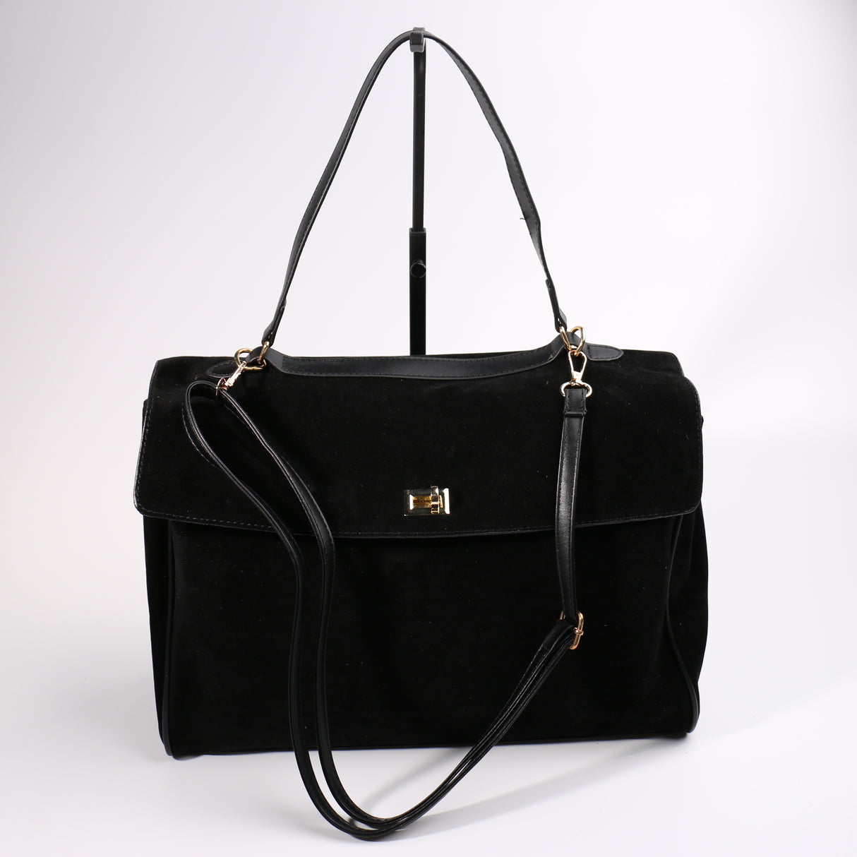 Fashion Faux Suede Handbag #BAIMBAG01-BK - Black (PC)