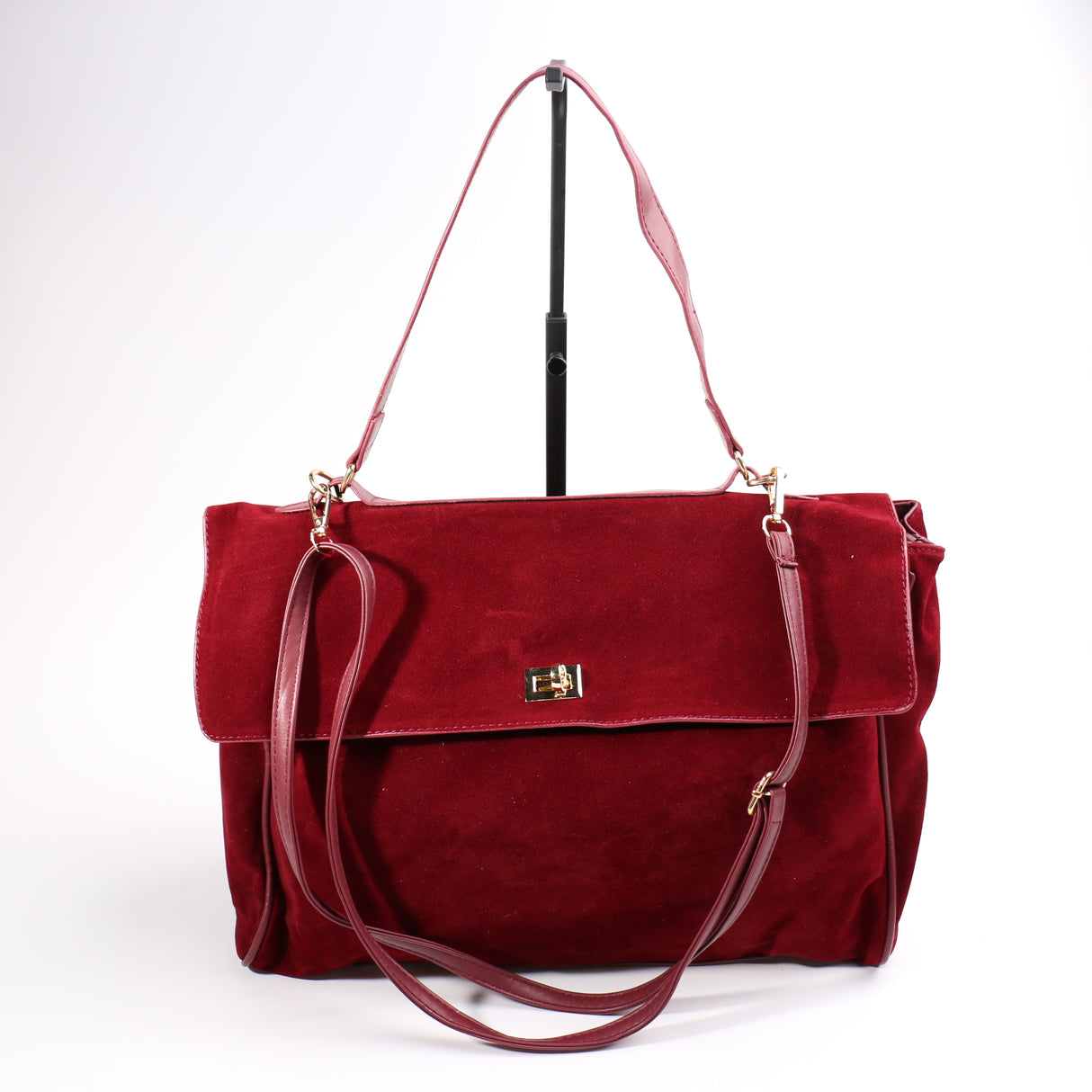 Fashion Faux Suede Handbag #BAIMBAG01-BU - Burgundy (PC)