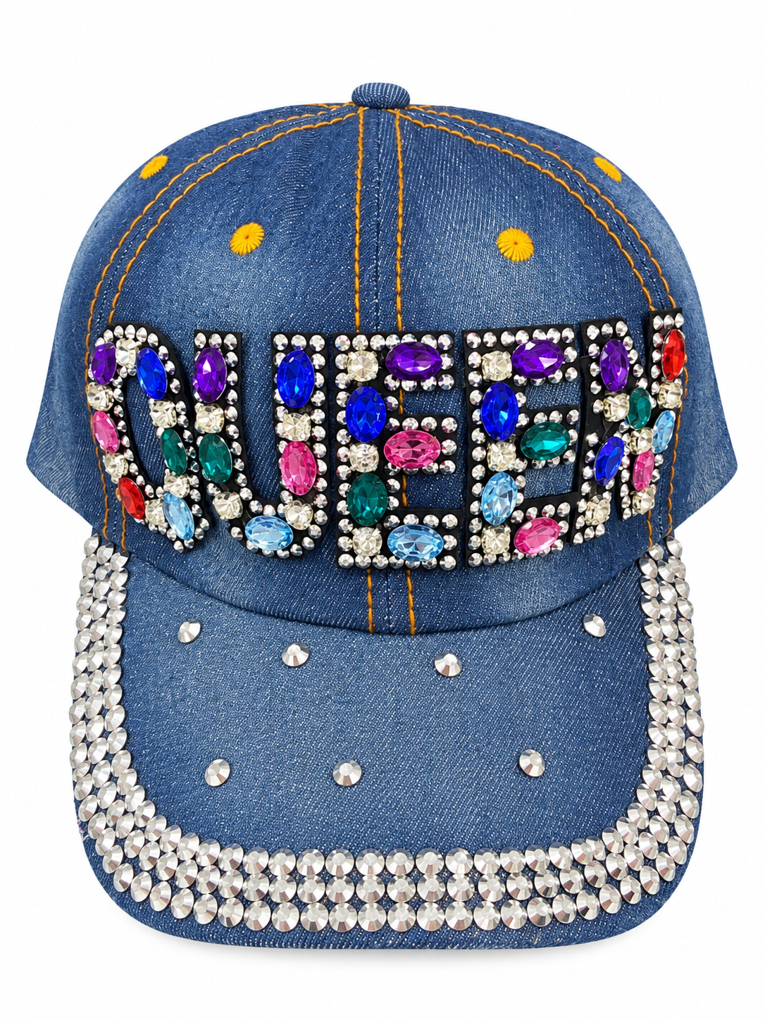 Fashion Bedazzled Assort Denim Queen Cap (PC)
