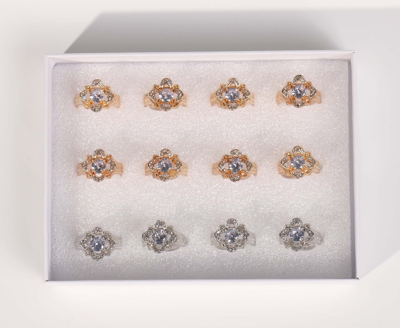 Fashion Rhinestone Flower Rings #CG2618A (12PC)