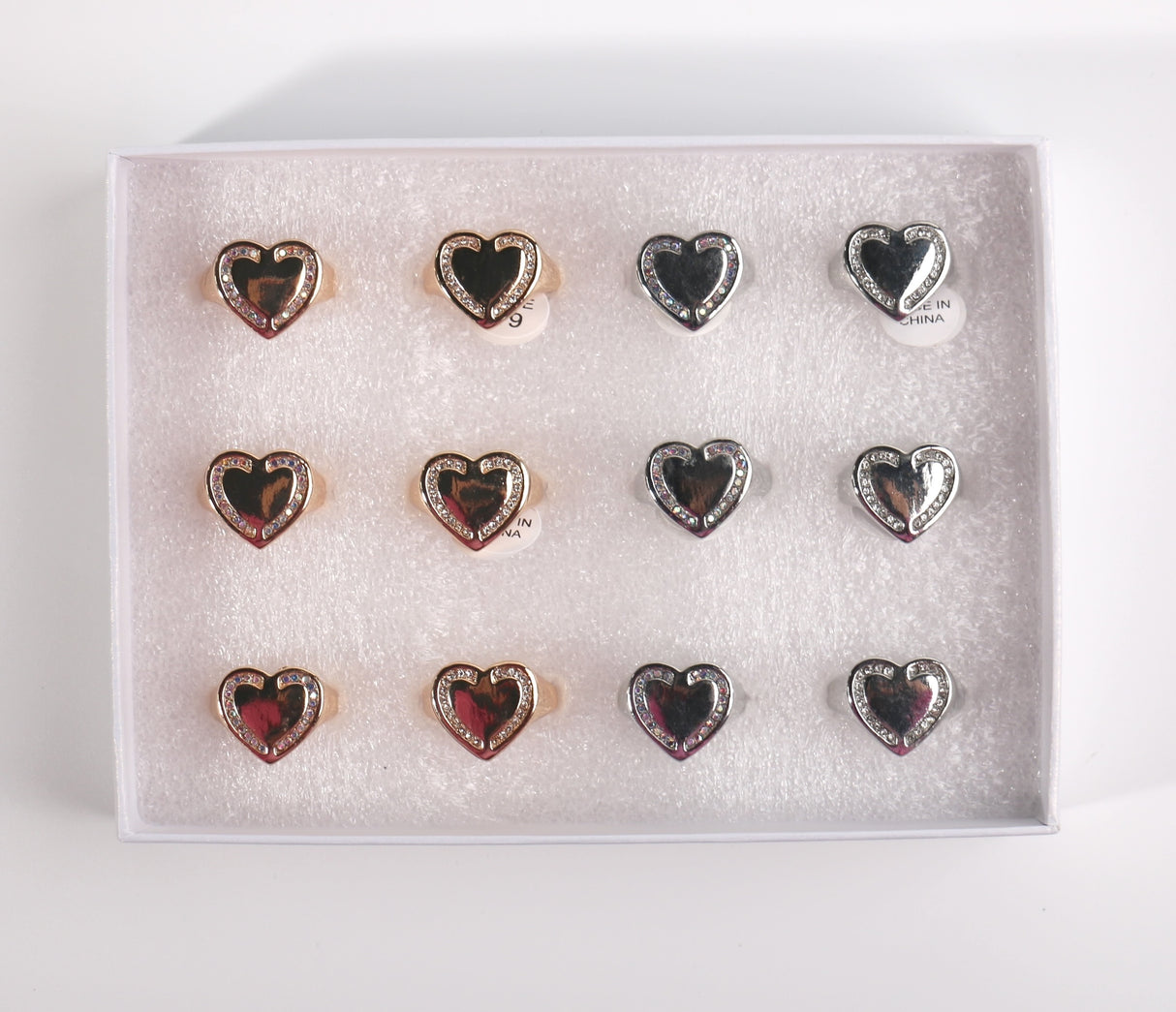 Fashion Rhinestone Heart Rings #CG2713 (12PC)