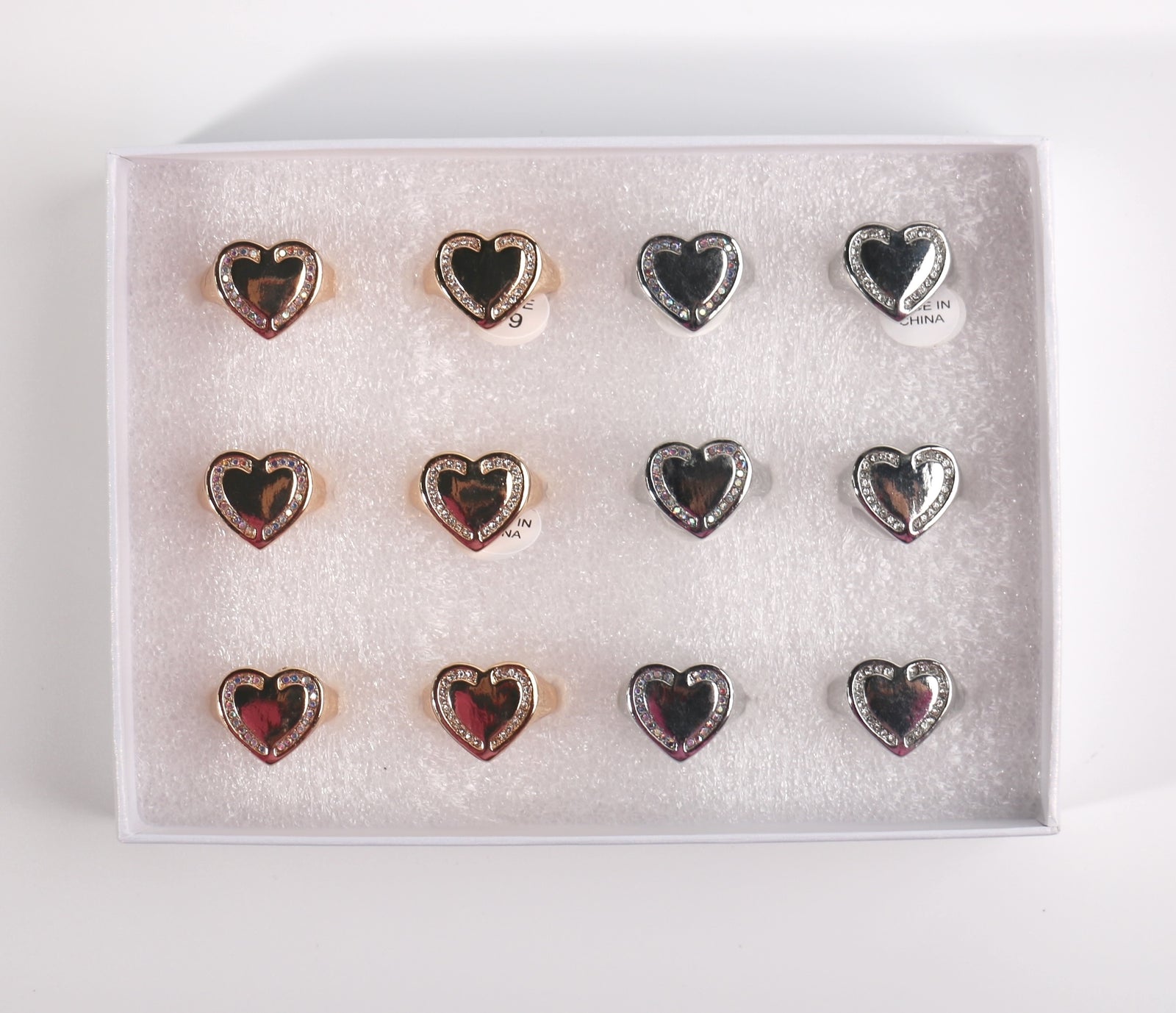 Fashion Rhinestone Heart Rings #CG2713 (12PC)