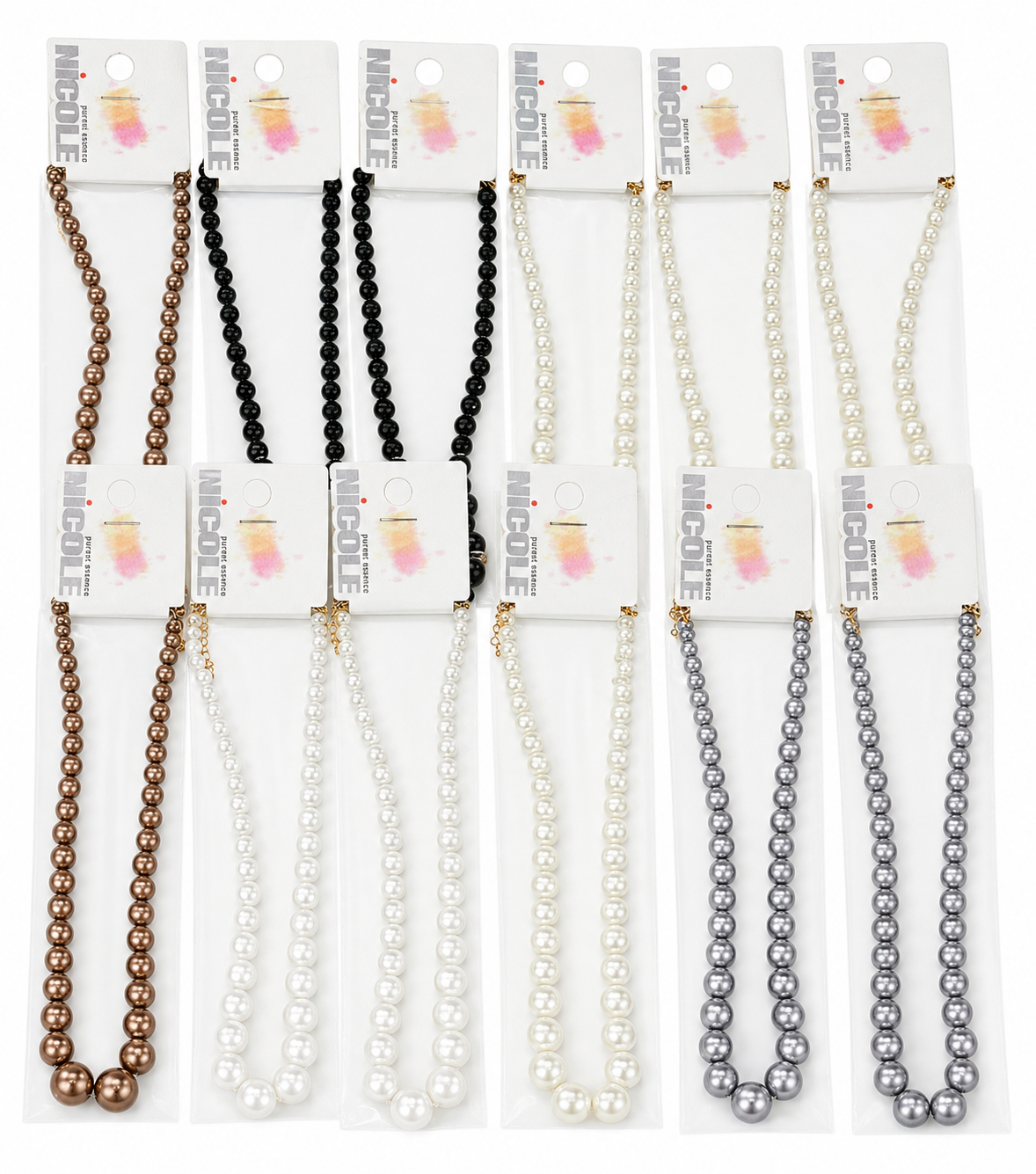 Fashion Thin/Thick Dozen Pearl Necklace #CK2041BR (12PC)